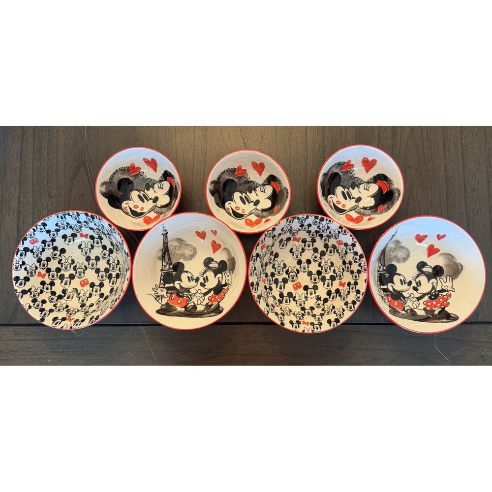 4 Mickey and Minnie Mouse Bowls & 3 Small Bowls